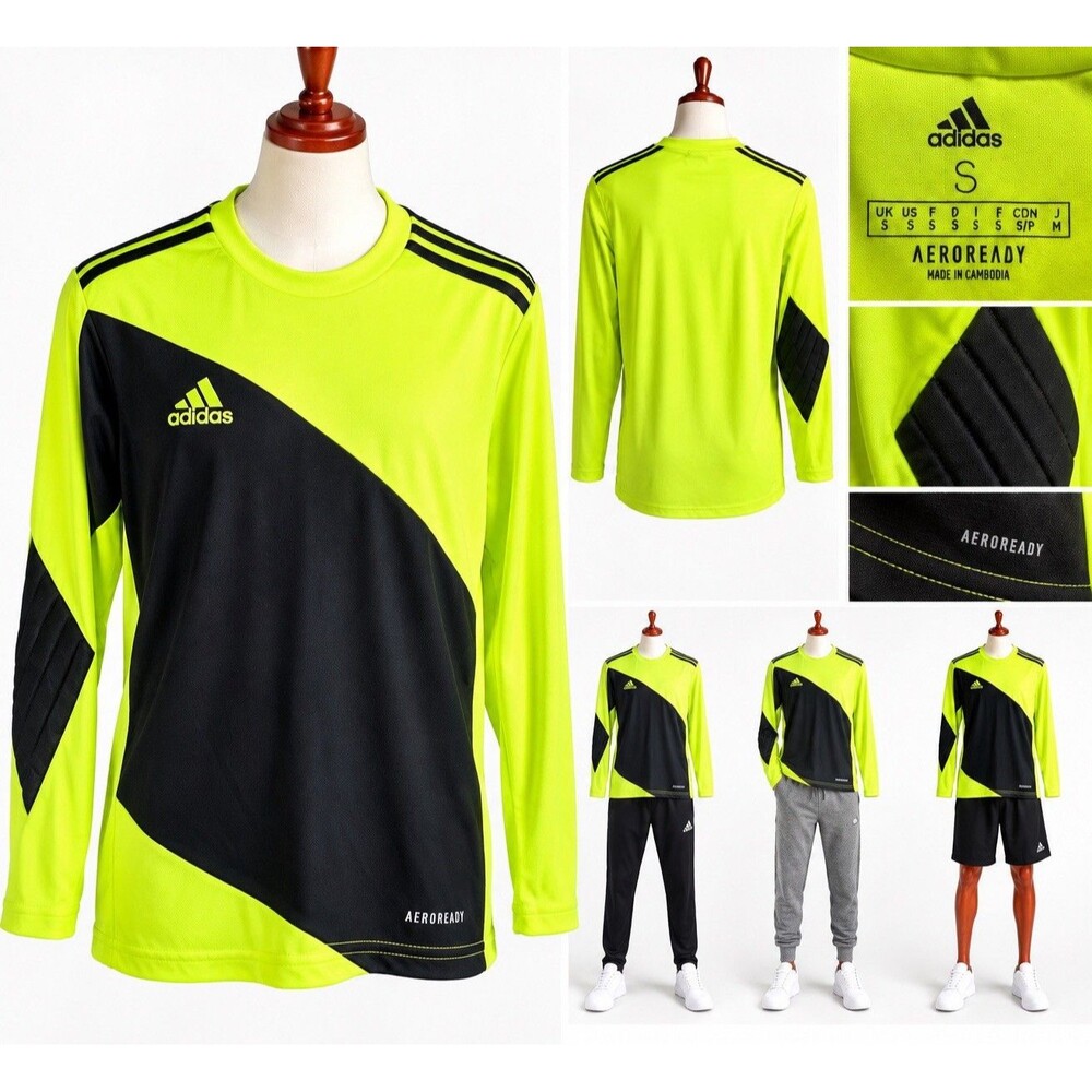 Adidas Aeroready Long Sleeve Shirt Mens S Neon Yellow Black Training Activewear